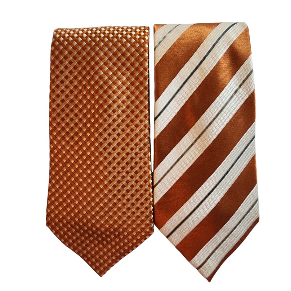 Countess Mara Mens Silk Tie Lot 2 Orange White Striped Geometric Neckties 59 in‎